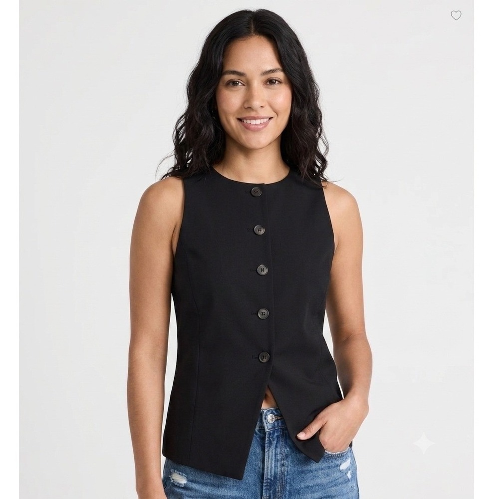 Madewell Vest Womens Size‎ 00 Crewneck Cutaway Drapey Twill True Black NZ980